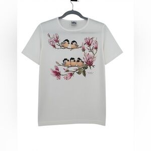 Floral Bird Graphic Short Sleeve Tee - White